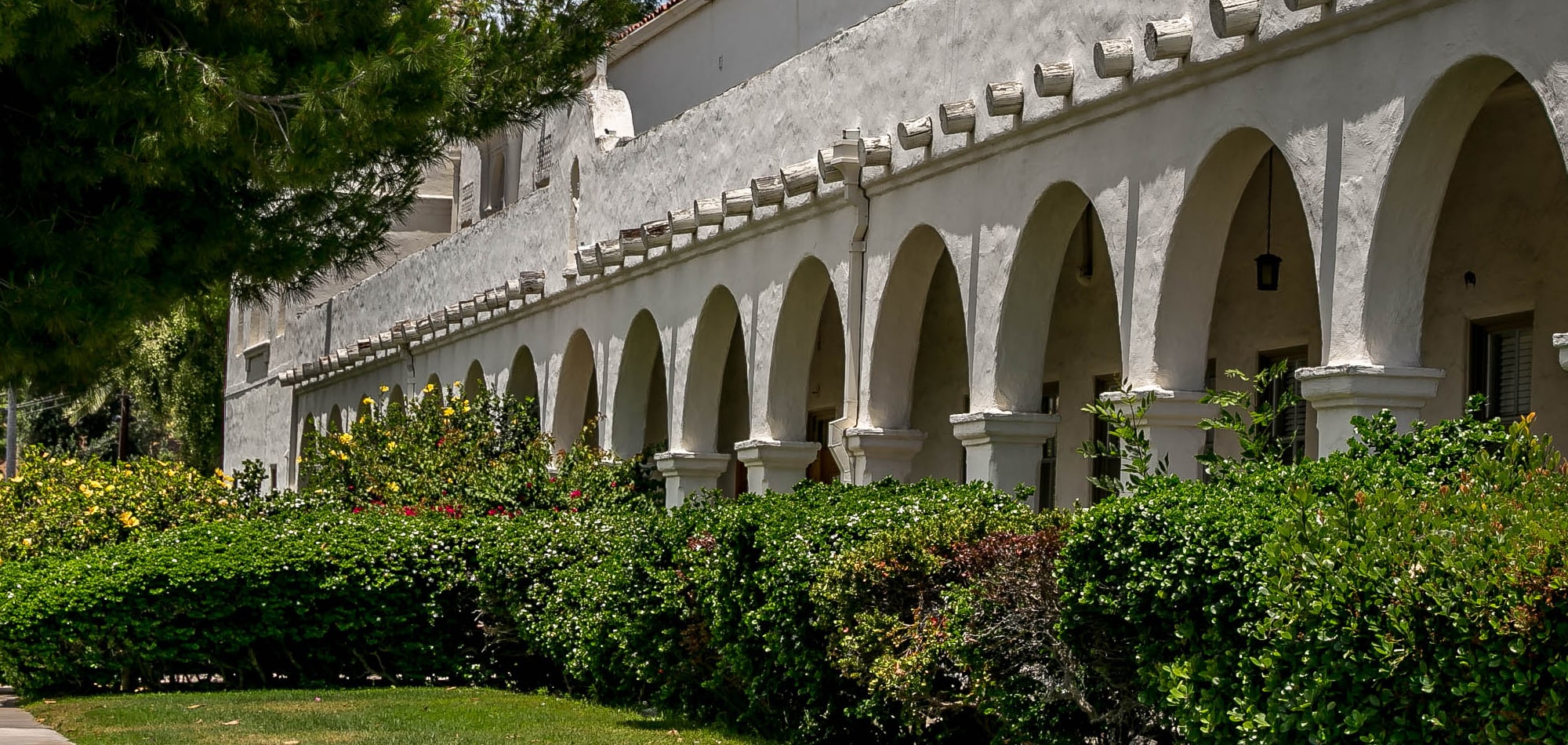 close up view of arches on the side of Nazareth School