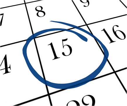 calendar with the 15th circled in blue