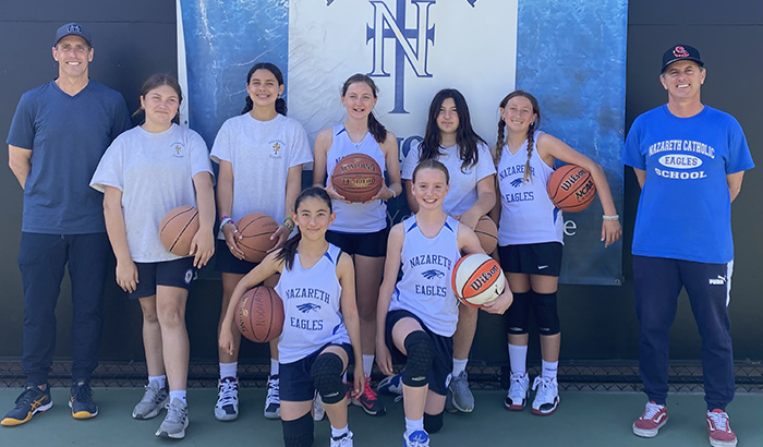 Nazareth Eagles girls basketball team 1 in gray shirts