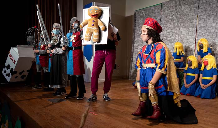 Students dressed as Lord Farquaad and Gingerbread Man